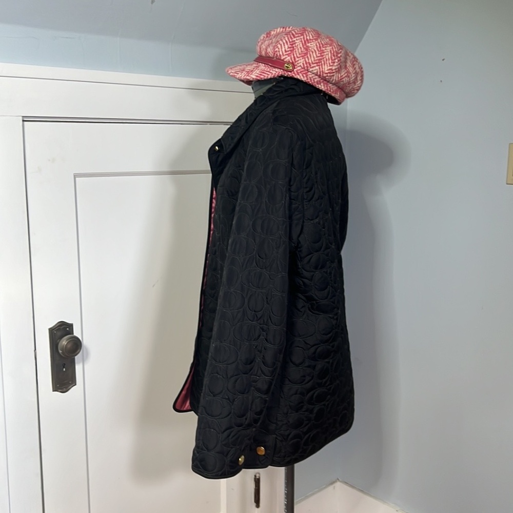 Cute Coach Set Black and Hot Pink Quilted Jacket XL and Tweed Cap M/L - Picture 4 of 16